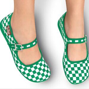 Hot Chocolate Design Green Checkers Maryjane Flats Sz38